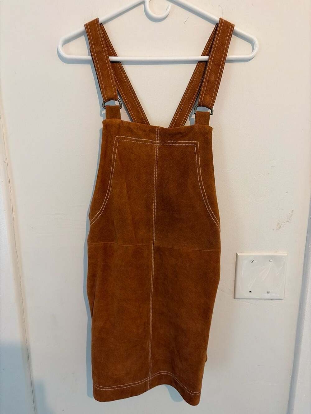 Free People Michalla Brown Suede Pinafore Overall Mini Dress Size XS